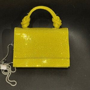 Yellow Rhinestone Shimmery Knot Handle‎ Purse